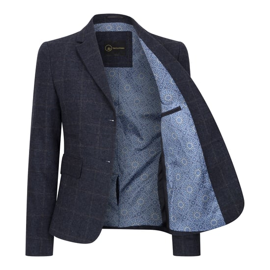 Conjunto de 2 piezas de blazer formal de tweed con corte entallado azul marino para mujer - Image 6