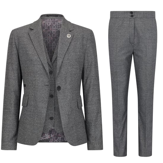 Traje gris de tres piezas a medida para mujer con cuadros Príncipe de Gales - Image 1