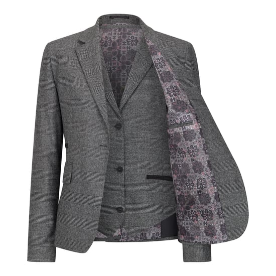 Traje gris de tres piezas a medida para mujer con cuadros Príncipe de Gales - Image 3