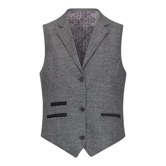 Traje gris de tres piezas a medida para mujer con cuadros Príncipe de Gales - Image 4