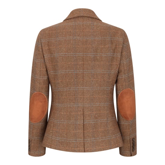 Conjunto de dos piezas para mujer, blazer de tweed y chaleco en espiga de cuadros en color marrón roble - Image 6