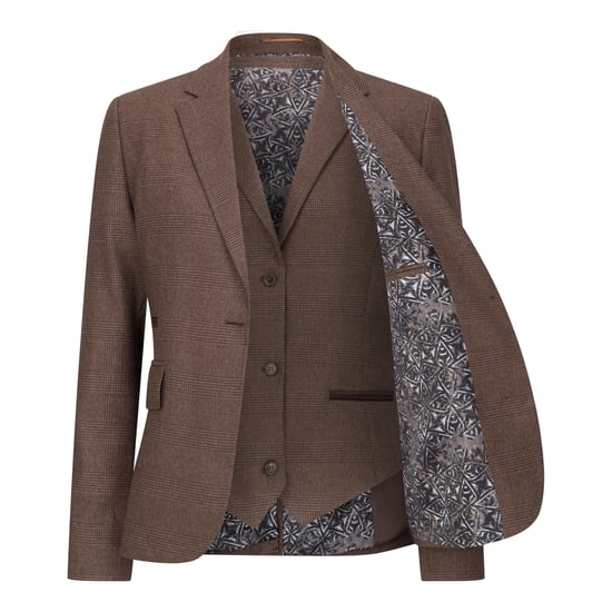Traje de tres piezas marrón para mujer, entallado, con cuadros Príncipe de Gales - Image 3