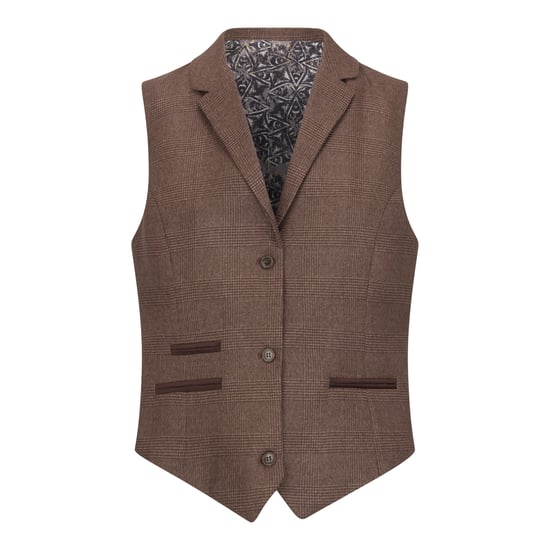 Traje de tres piezas marrón para mujer, entallado, con cuadros Príncipe de Gales - Image 4