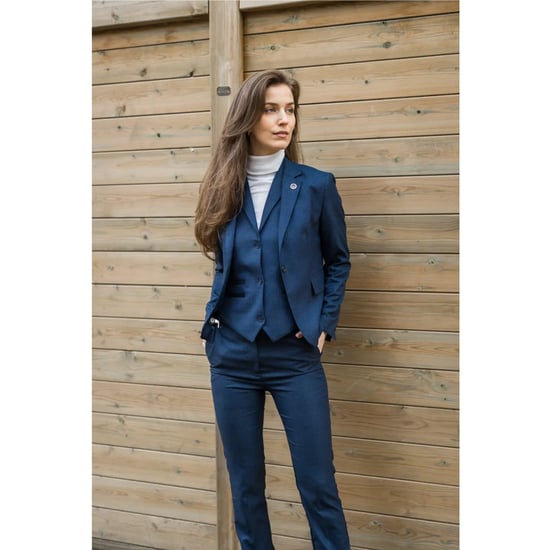 Traje de tres piezas azul marino a medida para mujer con cuadros Príncipe de Gales - Image 2