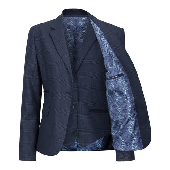 Traje de tres piezas azul marino a medida para mujer con cuadros Príncipe de Gales - Image 3