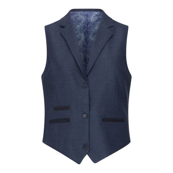 Traje de tres piezas azul marino a medida para mujer con cuadros Príncipe de Gales - Image 4