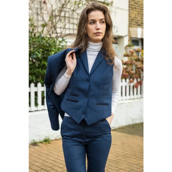 Traje de tres piezas azul marino a medida para mujer con cuadros Príncipe de Gales - Image 6