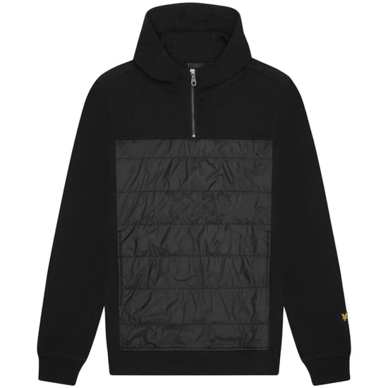 Lyle & Scott Hybrid Paneled Interlock sudadera con capucha en negro azabache - Image 1