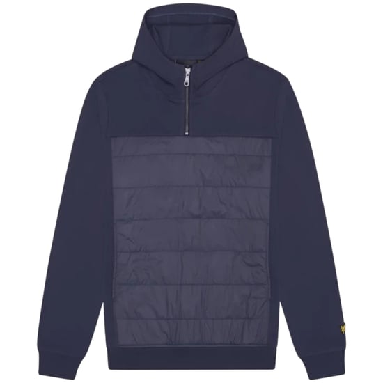Sudadera con capucha de noche azul marino entrelazada con paneles híbridos de Lyle & Scott - Image 1