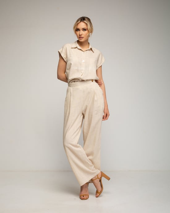 Pantalon recto con cintura fruncida - Image 4