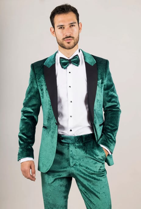 Traje de etiqueta formal de terciopelo verde para hombre de 3 piezas - Image 1