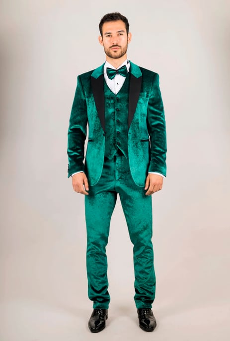 Traje de etiqueta formal de terciopelo verde para hombre de 3 piezas - Image 2