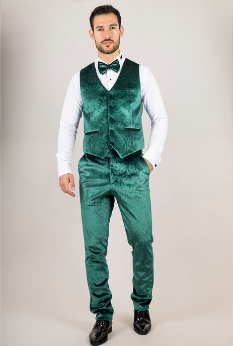 Traje de etiqueta formal de terciopelo verde para hombre de 3 piezas - Image 3