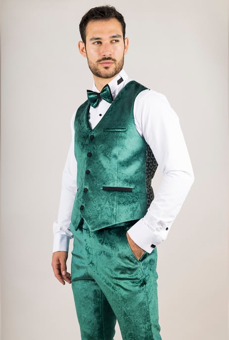 Traje de etiqueta formal de terciopelo verde para hombre de 3 piezas - Image 4