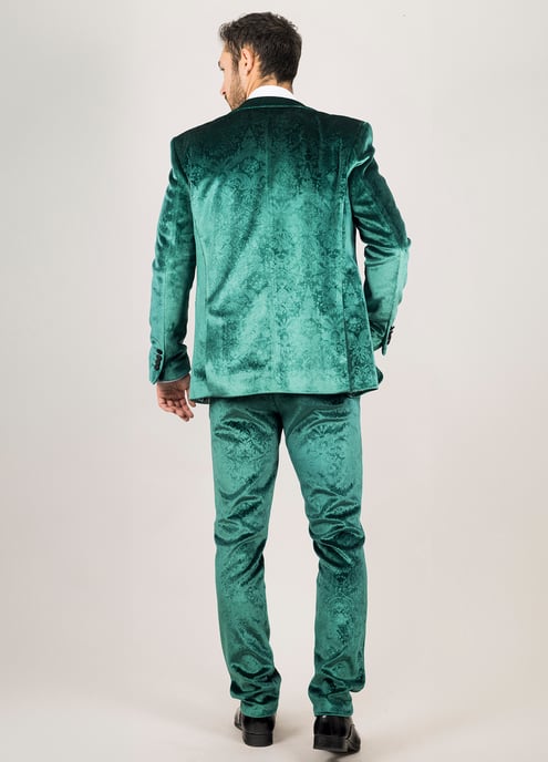 Traje de etiqueta formal de terciopelo verde para hombre de 3 piezas - Image 6
