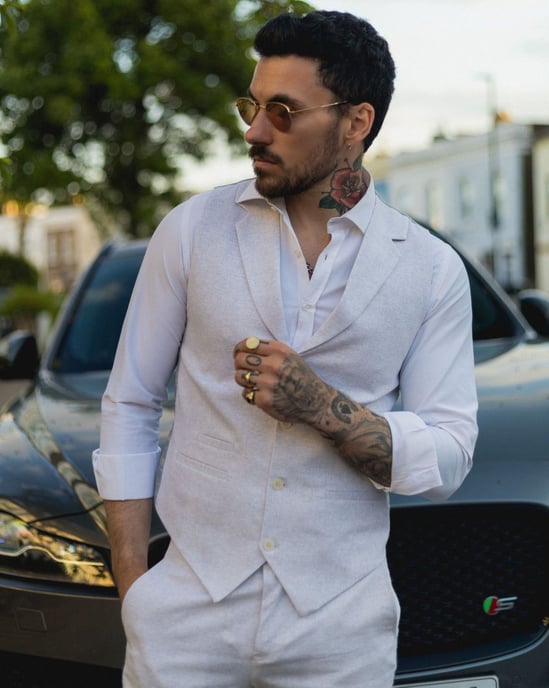 Conjunto de Dos Piezas para Hombre en Lino Gris Formales con Chaleco y Pantalones de Verano - Image 3
