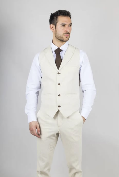 Traje de Verano Formal de Lino Beige para Hombre de 3 Piezas - Image 2