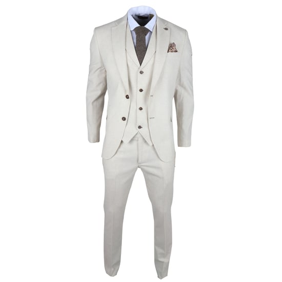 Traje de Verano Formal de Lino Beige para Hombre de 3 Piezas - Image 5