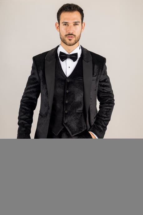 Terno formal de novio de terciopelo negro de 3 piezas para hombre - Image 5