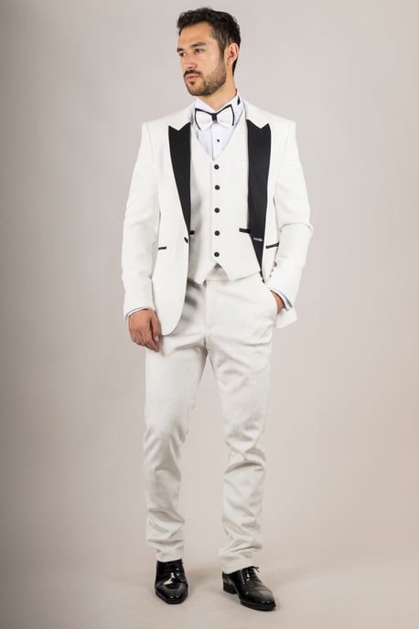 Terno de boda formal de terciopelo blanco para hombre de 3 piezas - Image 2