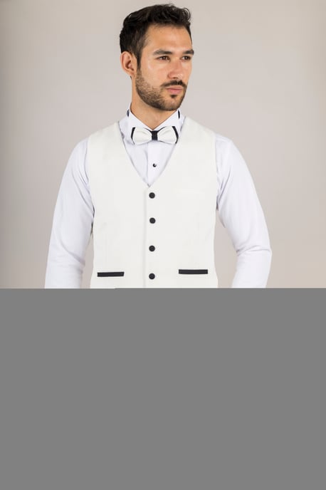 Terno de boda formal de terciopelo blanco para hombre de 3 piezas - Image 3