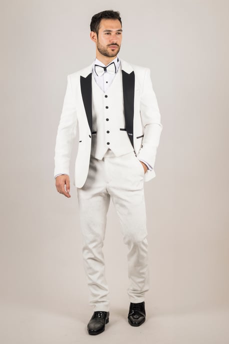 Terno de boda formal de terciopelo blanco para hombre de 3 piezas - Image 5