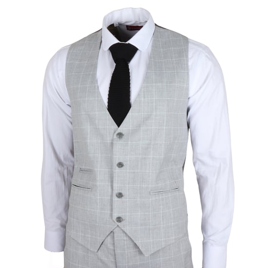 Traje de tres piezas para hombre en gris con cuadros, ajuste entallado - Image 5