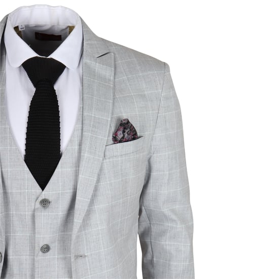 Traje de tres piezas para hombre en gris con cuadros, ajuste entallado - Image 6