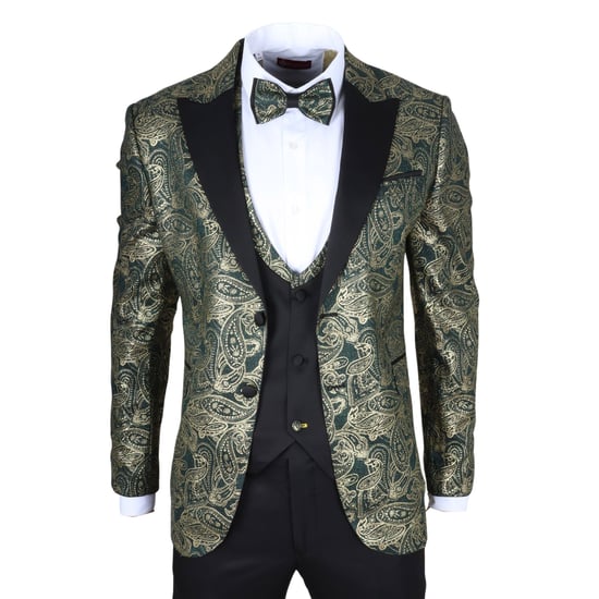 Traje de Boda Verde Paisley de 4 Piezas para Hombre Ajuste a Medida - Image 1