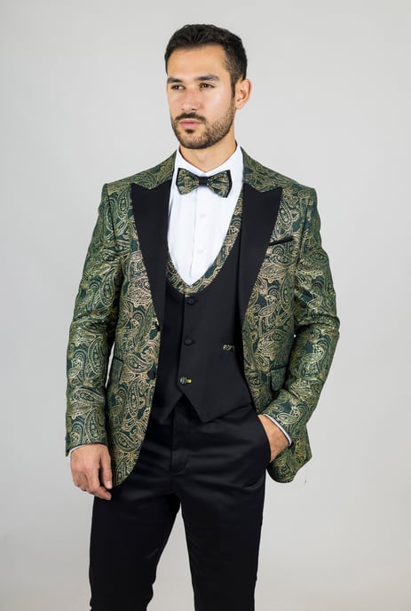Traje de Boda Verde Paisley de 4 Piezas para Hombre Ajuste a Medida - Image 2