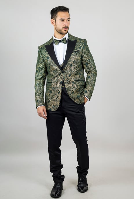 Traje de Boda Verde Paisley de 4 Piezas para Hombre Ajuste a Medida - Image 3