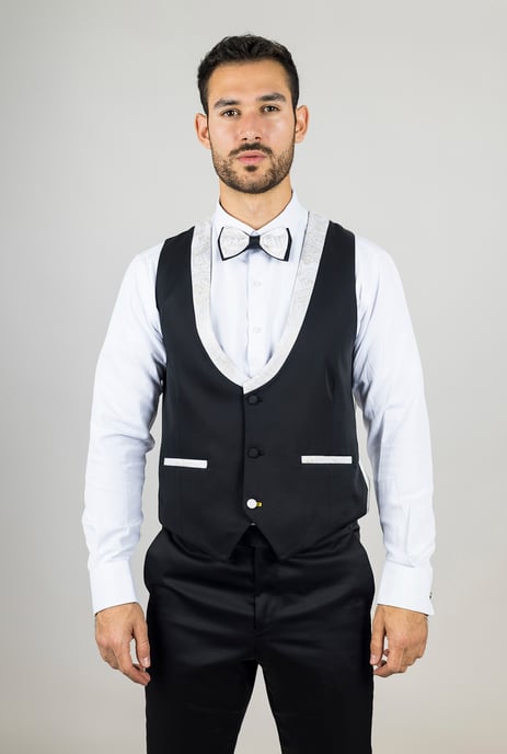 Traje de boda para hombre de 4 piezas en blanco con estampado paisley, ajuste a medida - Image 3