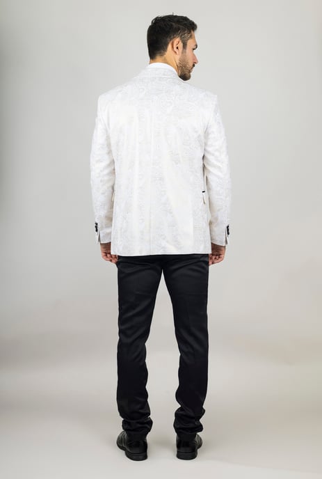 Traje de boda para hombre de 4 piezas en blanco con estampado paisley, ajuste a medida - Image 4