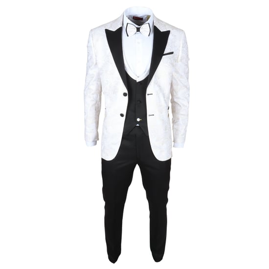 Traje de boda para hombre de 4 piezas en blanco con estampado paisley, ajuste a medida - Image 6