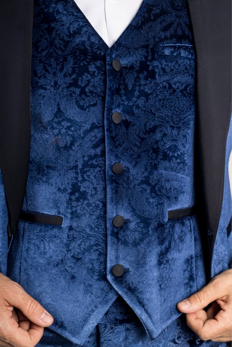 T traje de boda formal de terciopelo azul para hombre de 3 piezas - Image 6