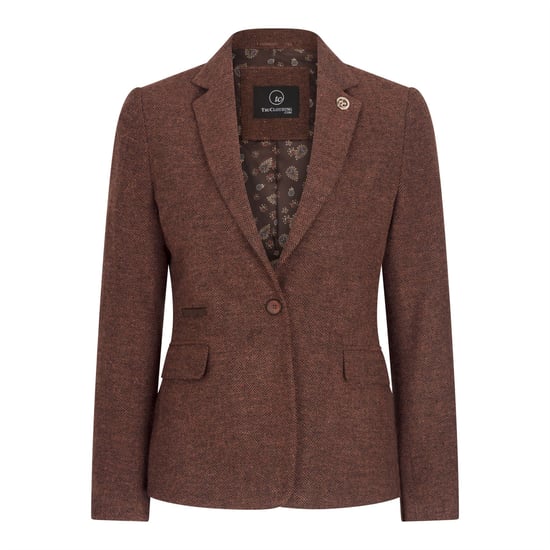 Conjunto de dos piezas para mujer, blazer y chaleco de tweed de lana con diseño de espiga en color marrón óxido - Image 2