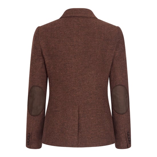 Conjunto de dos piezas para mujer, blazer y chaleco de tweed de lana con diseño de espiga en color marrón óxido - Image 3