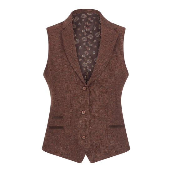 Conjunto de dos piezas para mujer, blazer y chaleco de tweed de lana con diseño de espiga en color marrón óxido - Image 5