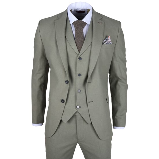Traje de Verano de Lino de 3 Piezas para Hombre en Ajuste Tailor Fit Sage - Image 1