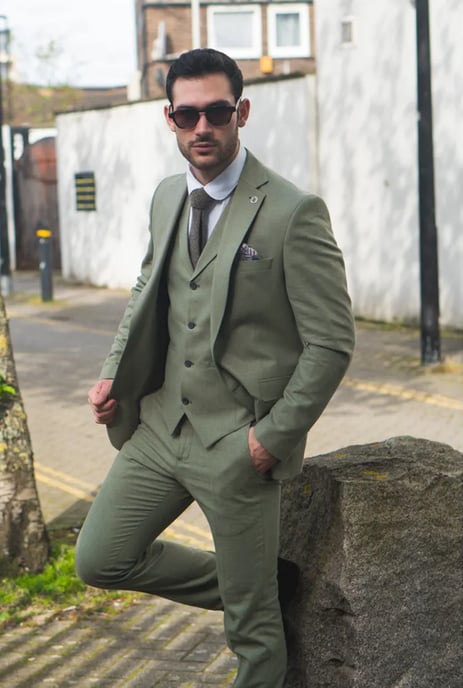 Traje de Verano de Lino de 3 Piezas para Hombre en Ajuste Tailor Fit Sage - Image 2