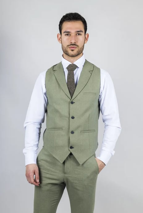 Traje de Verano de Lino de 3 Piezas para Hombre en Ajuste Tailor Fit Sage - Image 3