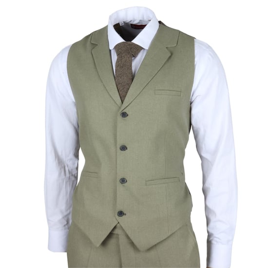 Traje de Verano de Lino de 3 Piezas para Hombre en Ajuste Tailor Fit Sage - Image 6