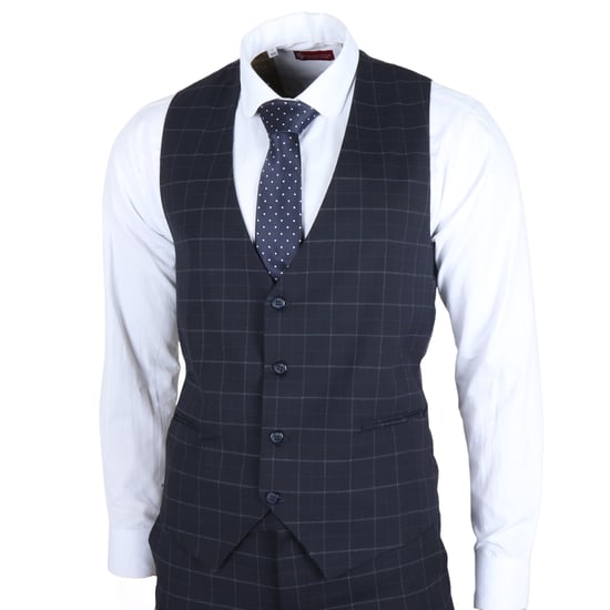 Traje de 3 piezas para hombre a cuadros en azul marino, corte entallado - Image 5