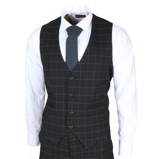 Traje de tres piezas ajustado para hombre con cuadros negros - Image 5
