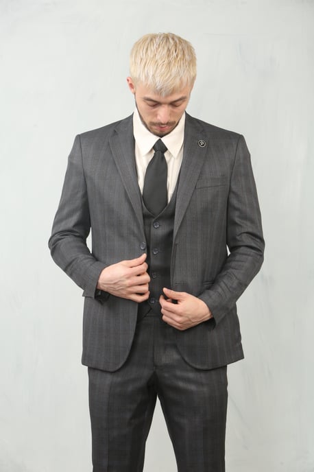 Traje de Trabajo para Hombre de 3 Piezas en Gris Príncipe de Gales - Image 3