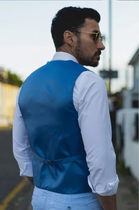 Conjunto Formal de Verano para Hombre de 2 Piezas Chaleco de Lino Pantalones Azul - Image 5