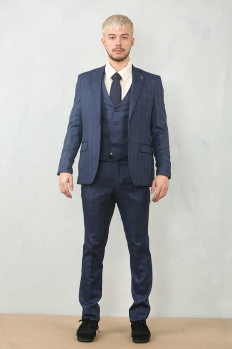 Traje de Trabajo de 3 Piezas para Hombre en Azul Príncipe de Gales - Image 2
