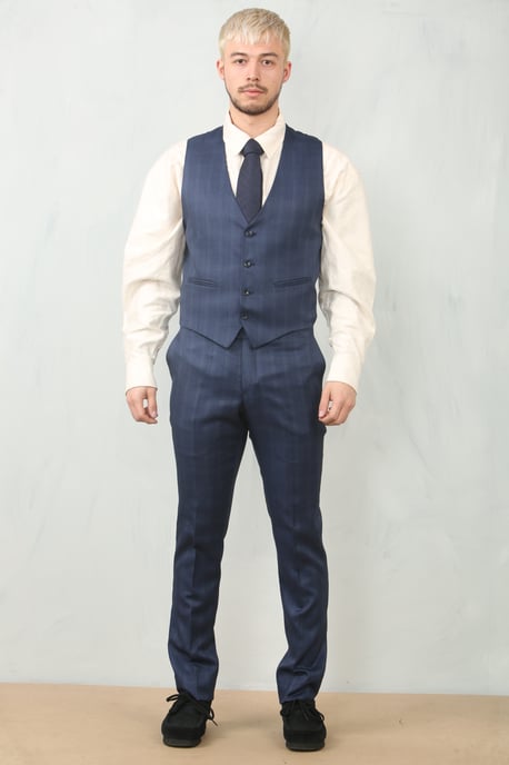 Traje de Trabajo de 3 Piezas para Hombre en Azul Príncipe de Gales - Image 4