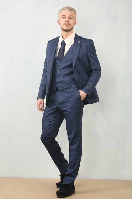 Traje de Trabajo de 3 Piezas para Hombre en Azul Príncipe de Gales - Image 6