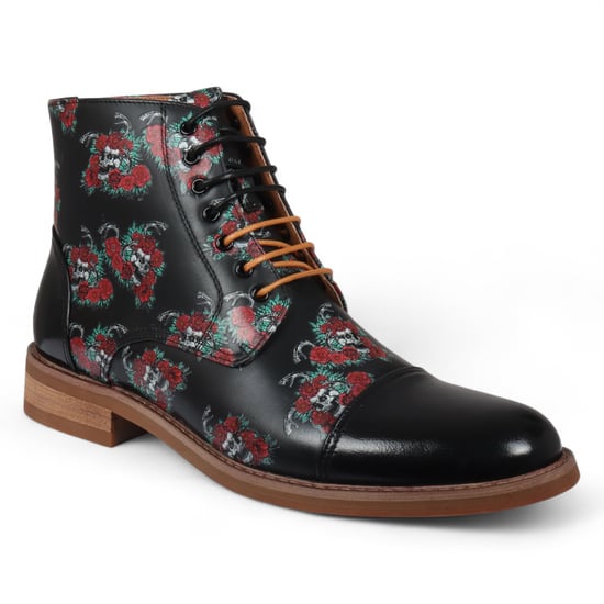 Botines Oxford de piel con estampado floral y calavera negra para hombre de Justin Reess - Adam Skull - Image 3